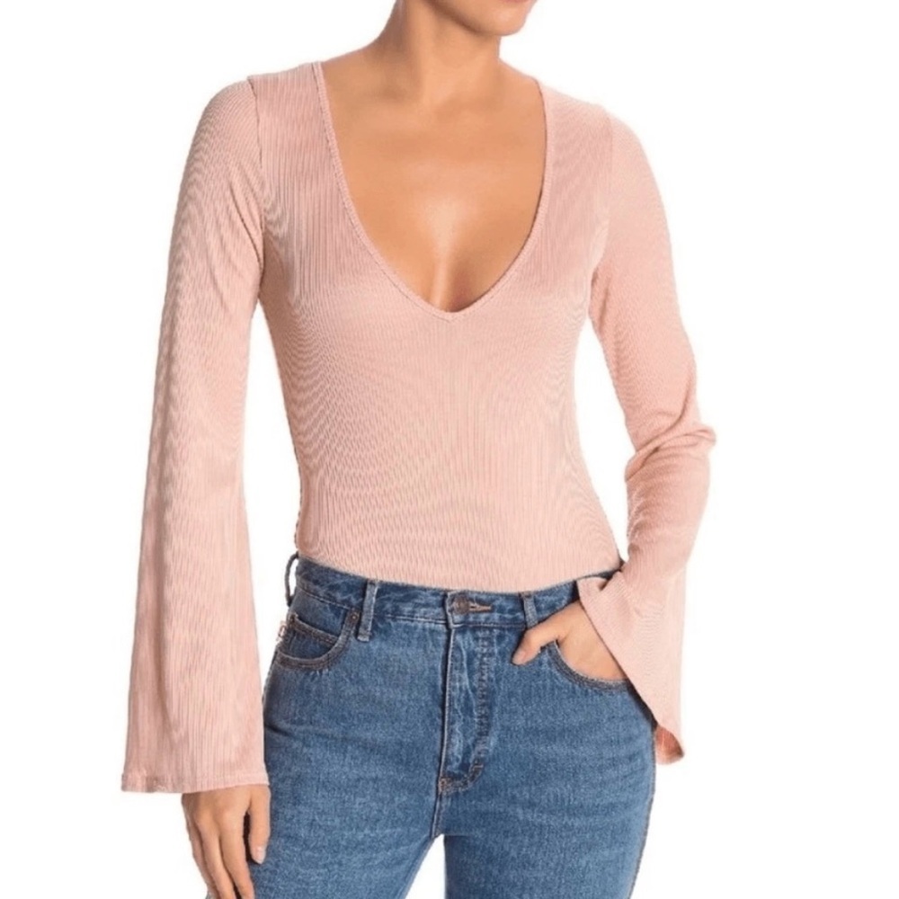 Free People Intimately Blush Charli Flare Long Sleeve V-Neck Bodysuit - Size XS